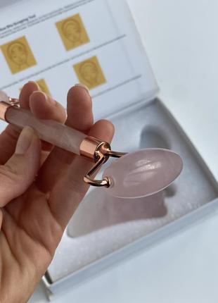 Набор скребок гуаша роллер набір гуаша ролер рожевий кварц