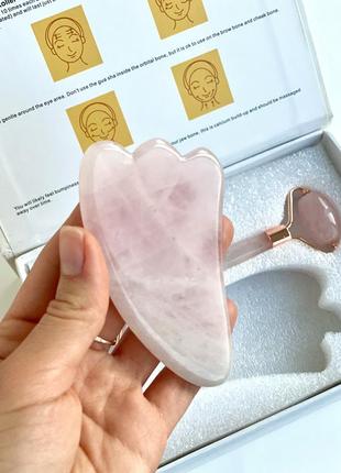 Набор скребок гуаша роллер набір гуаша ролер рожевий кварц