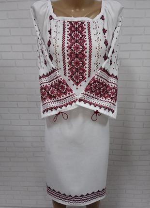 Вышиванка платье белое  женское домотканый  "леся"