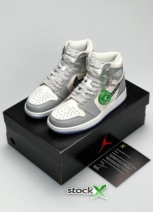 Жіночі кросівки nike air jordan 1 retro x dior grey шкіряні високі демісезонні