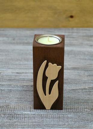 Свічник тюльпан, чайна свічка, декоративний свічник, свічник з дерева1 фото