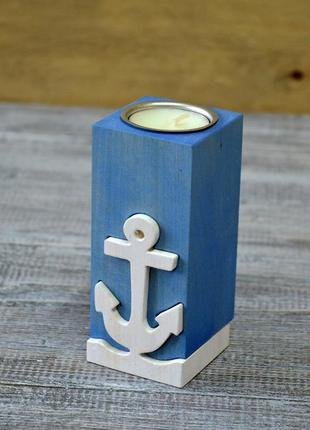 Свічник якір, чайна свічка, свічник дерев’яний, свічка у свічнику1 фото