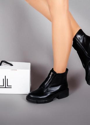 Женские черные ботинки с двумя молниями кожаные 36-414 фото