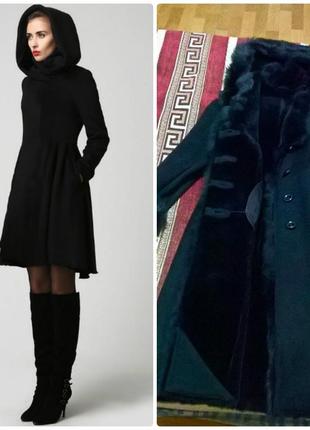 Натуральне пальто куртка чорна довга