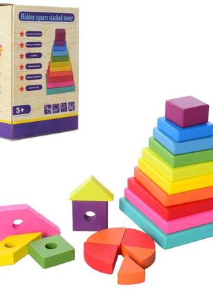 Деревянная игрушка пирамидка md 2824, 20 геометрических фигур
