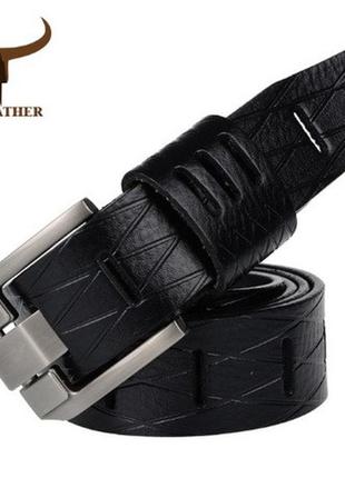 Кожаный ремень мужской из натуральной кожи. мужской ремень пояс для джинсов cowather черный