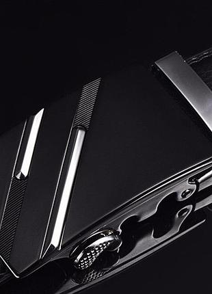 Ремень мужской классический кожаный с пряжкой автомат (серебро)