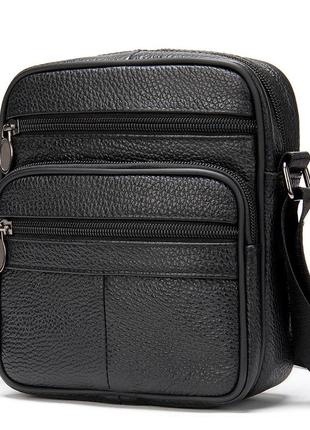 Мужская сумка через плечо натуральная кожа барсетка мужская кожаная сумка для документов планшет черная