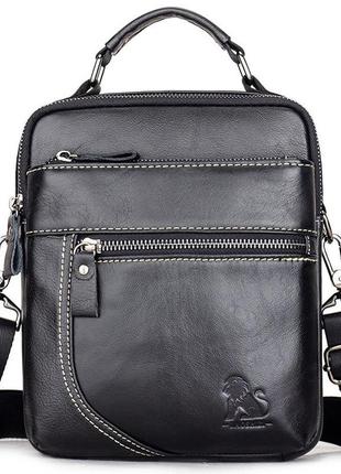 Мужская сумка через плечо натуральная кожа барсетка мужская кожаная сумка для документов планшет черная4 фото