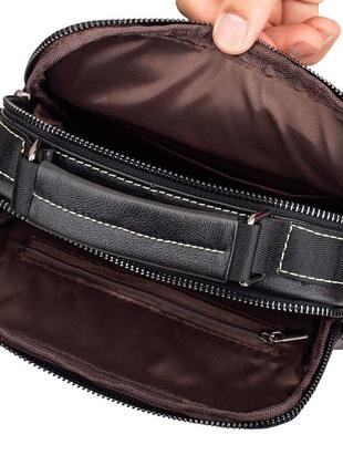 Мужская сумка через плечо натуральная кожа барсетка мужская кожаная сумка для документов планшет черная6 фото