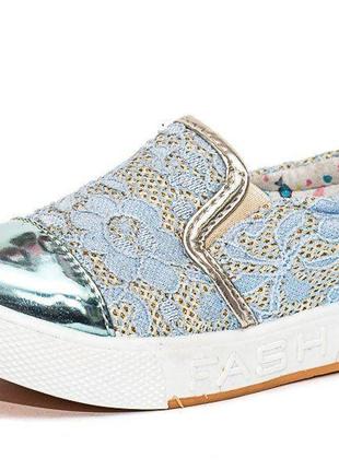 Сліпони мокасини дитячі демісезонні тканинні для дівчинки. кеди текстильні літні, 29 розмір (блакитні)