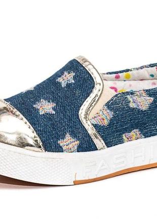 Сліпони мокасини дитячі демісезонні для дівчинки. кеди джинсові літні, 30 розмір (сині)