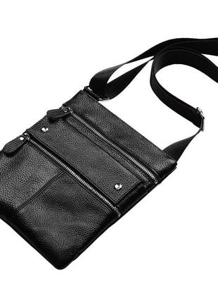 Чоловіча сумка через плече натуральна шкіра барсетка чоловіча шкіряна сумка для документів планшет чорна3 фото