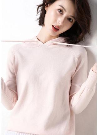 Худи свитшот женский вязаный с капюшоном. свитер реглан джемпер трикотажный (розовый) xl1 фото