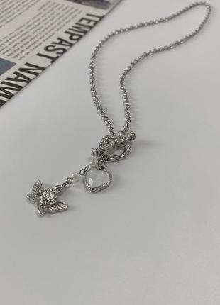 Ланцюг ланцюжок цепочка на шию чокер з янголом срібний чокер на шию