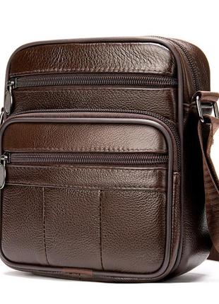 Мужская сумка через плечо натуральная кожа барсетка мужская кожаная сумка для документов планшет коричневая