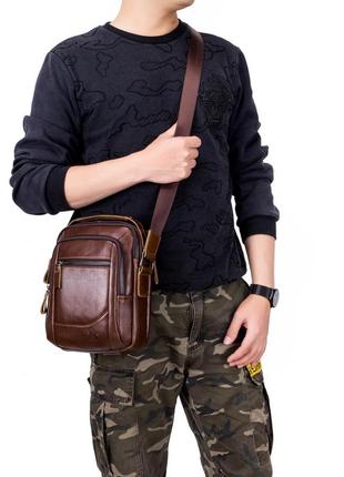 Мужская сумка через плечо натуральная кожа барсетка мужская кожаная сумка для документов планшет черная2 фото