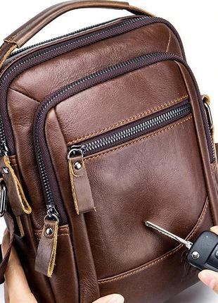 Мужская сумка через плечо натуральная кожа барсетка мужская кожаная сумка для документов планшет черная8 фото