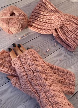 Митенки белые варежки вязаные молочные митенки рукавицы мохер шерсть ручная работа...