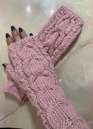 Митенки белые варежки вязаные молочные митенки рукавицы мохер шерсть ручная работа...