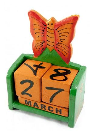 Календарь настольный "бабочка" дерево зеленая(15х10х5 см)