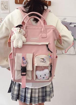 Шкільний підлітковий рюкзак, сумка-портфель для дівчинки 5-11 класу в наборі зі значками e...