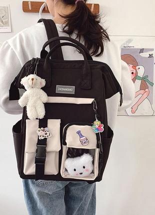 Шкільний підлітковий рюкзак, сумка-портфель для дівчинки 5-11 класу в наборі зі значками e...