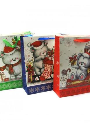 Пакет подарочный "мишки"картон (12 шт/уп)(32х26 см)1 фото