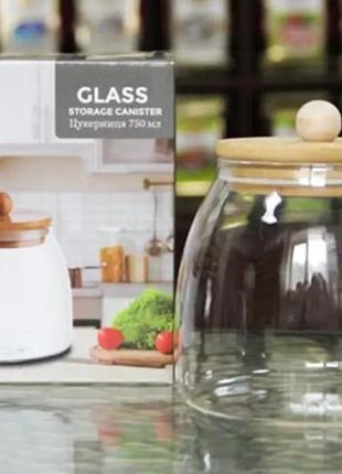 Цукорниця бамбук 750 мл tw9319s скляна з бамбуковою кришкою