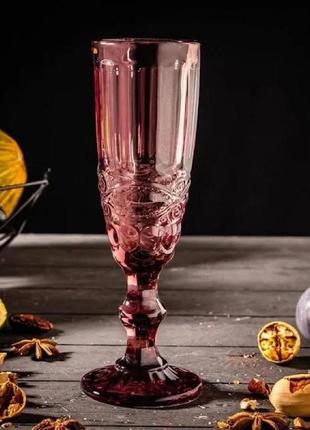 Набір келихів для шампанського з кольорового рожевого скла "вінтаж" 180 мл 6 шт3 фото