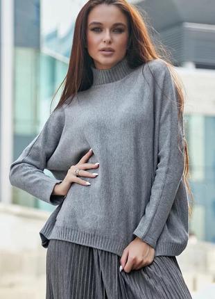 Женский свитер с высокой горловиной. универсальный размер. оверсайз. серый