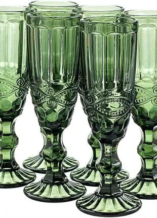 Набір келихів для шампанського з кольорового синього скла "вінтаж" 180 мл 6 шт4 фото