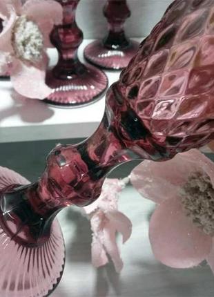 Набір келихів для шампанського з кольорового скла аргайл рожеві 150 мл 6 шт.3 фото