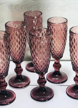 Набір келихів для шампанського з кольорового скла аргайл рожеві 150 мл 6 шт.2 фото