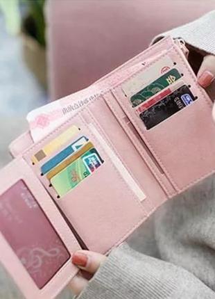 Жіночий місткий складаний шкіряний гаманець aliri_10100 рожевий колір6 фото