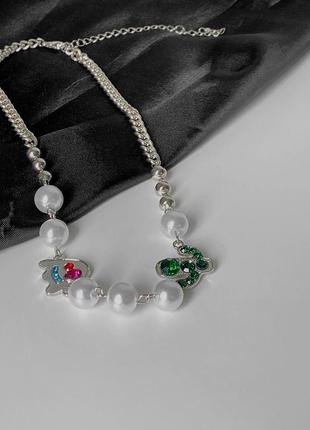 Ланцюг ланцюжок цепочка на шию чокер з намистинами срібний чокер на шию