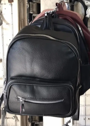 Рюкзак міський жіночий чорний 32 25 см зі штучної шкіри 6 видів kon1010-19/09-3ни