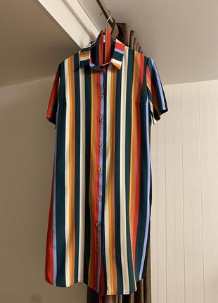 Сукня сарафан у смужку віскоза короткий рукав різнокольоровий літній