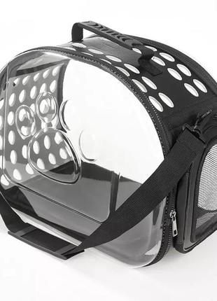 Сумка переноска для кішок та собак прозора чорна 42x28x32 см