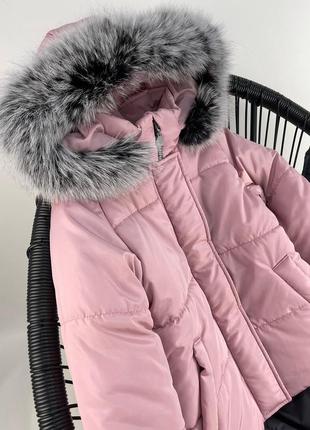 Зимовий комплект до -30 морозу курточка лілова та штани сірі з натуральною опушкою песця6 фото