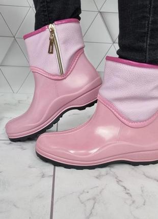 Ботинки полусапоги резиновые утепленные на флисе непромокаемые розовые1 фото
