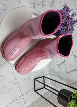 Ботинки полусапоги резиновые утепленные на флисе непромокаемые розовые3 фото