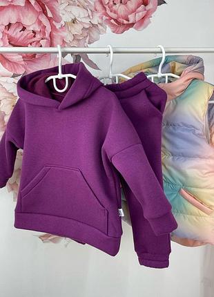 Теплий на флісі костюм колір марсала худі та джогерси на флісі