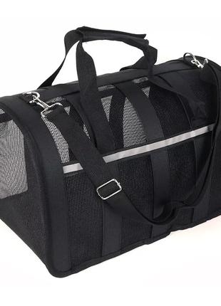 Сумка переноска для тварин каркасна чорна розмір м 39х25х25 см