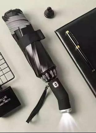 Парасоля з поворотною підсвіткою автоматична вініл та світловідбиваючою стрічкою 107 см чорний