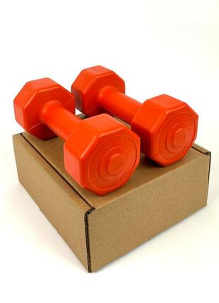 Гантели для фитнеса 2 шт. по 1 кг. , композит с пластиковым покрытием (оранжевый)4 фото