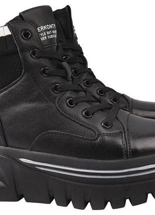 Ботинки женские из натуральной кожи, на платформе, на шнуровке, черные, berkonty