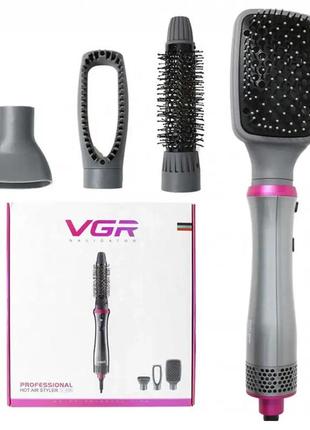 Фен стайлер 4в1 для укладки и завивки волос gemei vgr v-408 / многофункциональный фен-стайлер с насадками