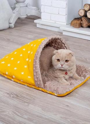 Спальне м'яке місце лежак тапочок для домашніх тварин котів собак маленьких середніх жовтий