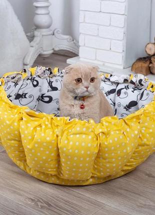 Спальне м'яке місце лежак 100 см для домашніх тварин котів собак маленьких середніх порід жовтий